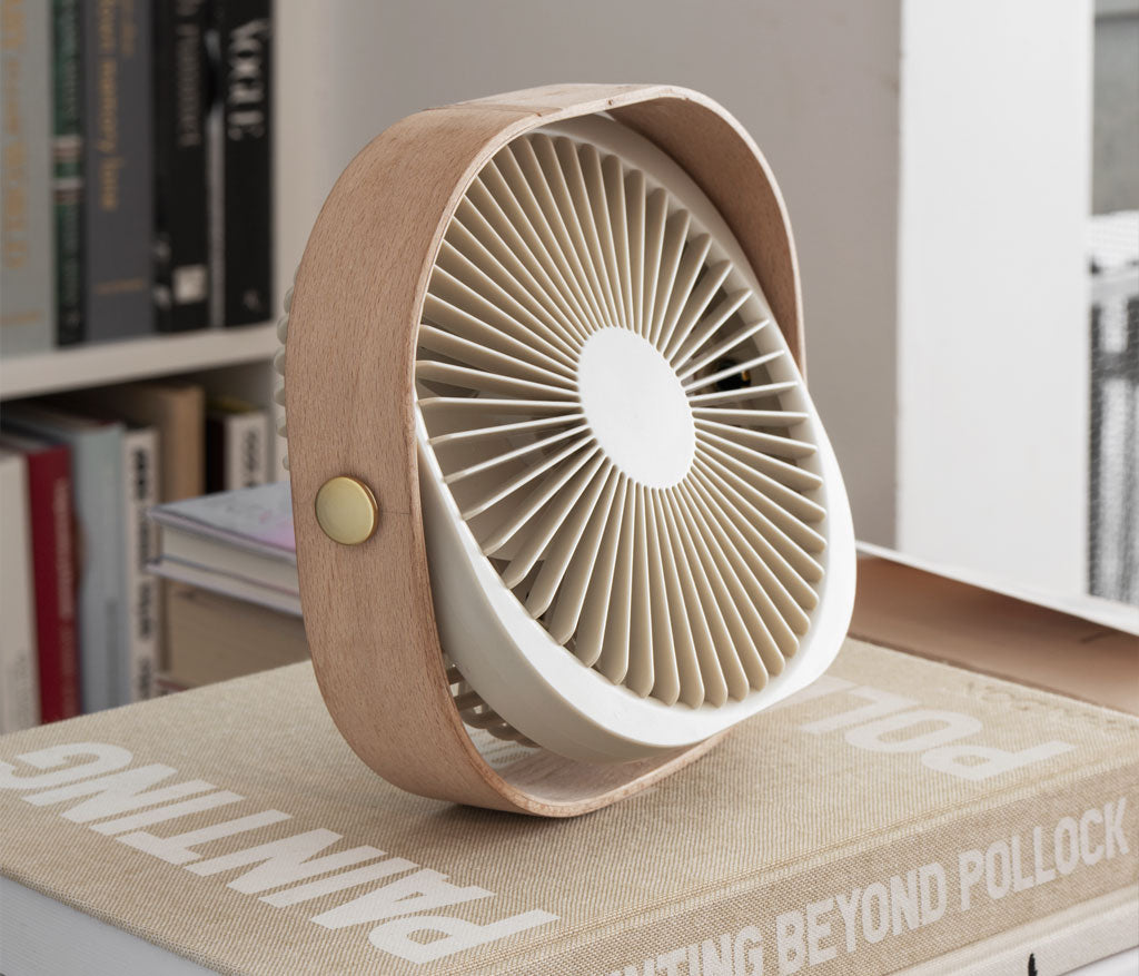 Portable Fan - Wood, Beige